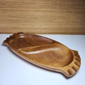 Monkey-Pod Wood Divided Serving Dish Tray Handcrafted Genuine Vintage Leilani
